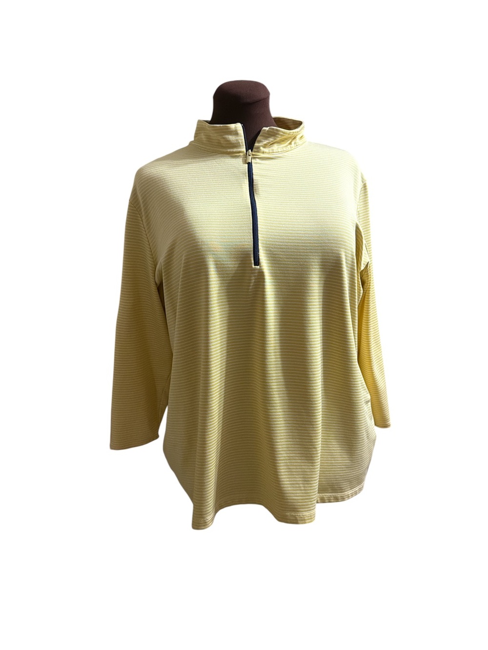 Chico's Light Yellow Quarter-Zip Striped Pullover